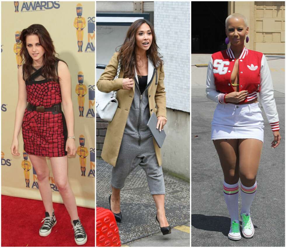 FEIL FORM OG STØRRELSE: Kristin Stewart ser regelrett ukomfortabel ut i kjolen med helt feil form, den britiske artisten Myleene Klass får korte ben og en serdeles lang overkropp i den merkelige jumpsuiten og Amber Rose har tydelig for liten størrelse på både skjørt og jakke. FEIL FORM OG STØRRELSE: Kristin Stewart ser regelrett ukomfortabel ut i kjolen med helt feil form, den britiske artisten Myleene Klass får korte ben og en serdeles lang overkropp i den merkelige jumpsuiten og Amber Rose har tydelig for liten størrelse på både skjørt og jakke.