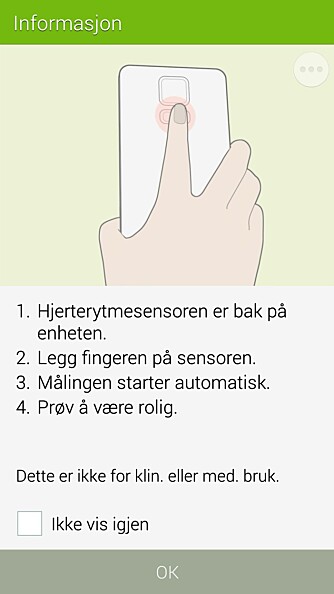 MÅL PULSEN: Galaxy S5 har en innebygd pulsmåler på baksiden av mobilen. MÅL PULSEN: Galaxy S5 har en innebygd pulsmåler på baksiden av mobilen.