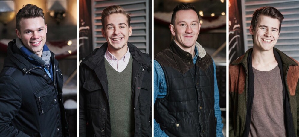 GUTTA: Fra venstre: Henrik (22) er personlig trener, Mathias (22) studerer økonomi, Anders (22) er fotballspiller og Ola (21) er båtbygger og fotograf. GUTTA: Fra venstre: Henrik (22) er personlig trener, Mathias (22) studerer økonomi, Anders (22) er fotballspiller og Ola (21) er båtbygger og fotograf.
