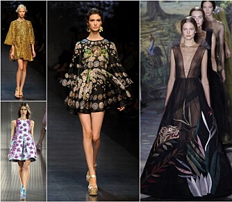 TREND 2014: Designere som Dolce & Gabbana, Valentino og Mary Katrantzou viste alle sine egne versjoner av den A-formede kjolen under Fashion Week for Vår/Sommer 2014. TREND 2014: Designere som Dolce & Gabbana, Valentino og Mary Katrantzou viste alle sine egne versjoner av den A-formede kjolen under Fashion Week for Vår/Sommer 2014.