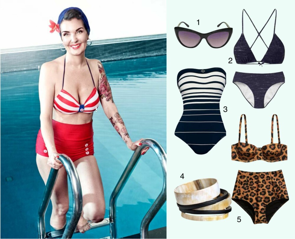 MEDIUM: Tonje har på seg: Bikinitopp og truse fra Manillusjon, kr 1099. Turban fra Manillusjon, kr 299. Øredobber fra Lindex, kr 50. Blomst fra H&M, kr 99. PRODUKTFORSLAG TIL VENSTRE: 1. Solbriller fra By Malene Birger, kr 1199 2. Bikinitopp fra Filippa K, kr 450. Bikinitruse fra Filippa K, kr 350. 3. Maritim badedrakt fra Lise Charmel, kr 1400. 4. Armbånd fra By Malene Birger, kr 599. 5. Bikinitopp fra H&M, kr 150. Bikinitruse fra H&M, kr 130. MEDIUM: Tonje har på seg: Bikinitopp og truse fra Manillusjon, kr 1099. Turban fra Manillusjon, kr 299. Øredobber fra Lindex, kr 50. Blomst fra H&M, kr 99. PRODUKTFORSLAG TIL VENSTRE: 1. Solbriller fra By Malene Birger, kr 1199 2. Bikinitopp fra Filippa K, kr 450. Bikinitruse fra Filippa K, kr 350. 3. Maritim badedrakt fra Lise Charmel, kr 1400. 4. Armbånd fra By Malene Birger, kr 599. 5. Bikinitopp fra H&M, kr 150. Bikinitruse fra H&M, kr 130.
