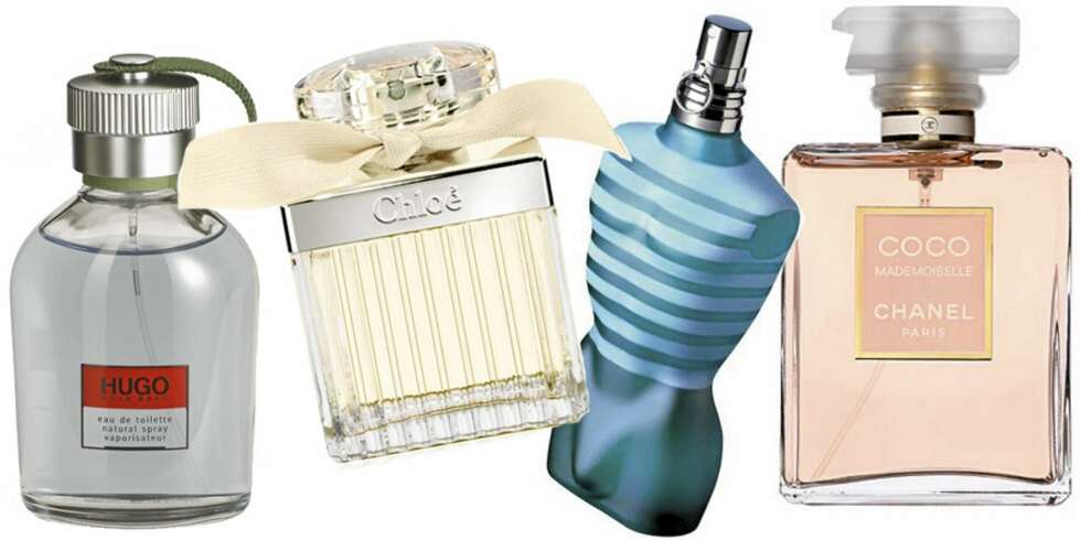 FRA VENSTRE: Hugo Boss Hugo, Chloé Chloé edp, Jean Paul Gaultier Le Mal, Chanels Coco Mademoiselle edt. FRA VENSTRE: Hugo Boss Hugo, Chloé Chloé edp, Jean Paul Gaultier Le Mal, Chanels Coco Mademoiselle edt.