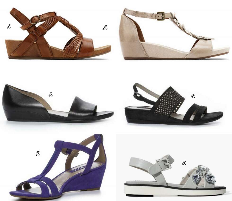 KILEHÆL: 1. Wedge-sandal fra Softwalk (kr 699), 2. Wedge-sandaler fra Softwalk (kr 599), 3. Odense sandal fra Ecco (kr 908), 4. Touch 25S fra Ecco (kr 899), 5. Rivas Sandalett fra Ecco (kr 1199), 6. Skinnsandaler fra Zara (kr 399). KILEHÆL: 1. Wedge-sandal fra Softwalk (kr 699), 2. Wedge-sandaler fra Softwalk (kr 599), 3. Odense sandal fra Ecco (kr 908), 4. Touch 25S fra Ecco (kr 899), 5. Rivas Sandalett fra Ecco (kr 1199), 6. Skinnsandaler fra Zara (kr 399).