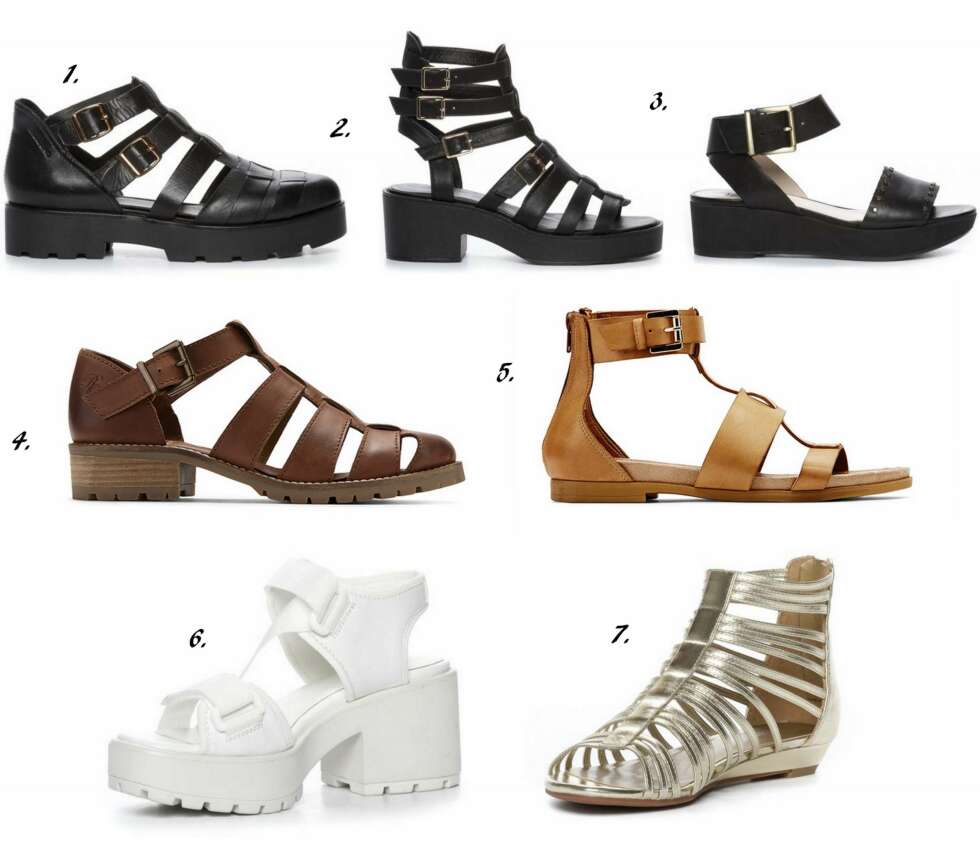 SANDALETTER: 1. Aurora Sandal fra Vagabond (kr 899), 2. Sort sandalett fra Din Sko (kr 399), 3. Tuscan Fruit fra Clarks (kr 899), 4. Retro sandalett fra Roots (kr 799), 5. Ankel-sandaler fra Roots (kr 699), 6. Dioon Sandal fra Vagabond (kr 699), 7. Metallisk sandal fra Din Sko (kr 299). SANDALETTER: 1. Aurora Sandal fra Vagabond (kr 899), 2. Sort sandalett fra Din Sko (kr 399), 3. Tuscan Fruit fra Clarks (kr 899), 4. Retro sandalett fra Roots (kr 799), 5. Ankel-sandaler fra Roots (kr 699), 6. Dioon Sandal fra Vagabond (kr 699), 7. Metallisk sandal fra Din Sko (kr 299).