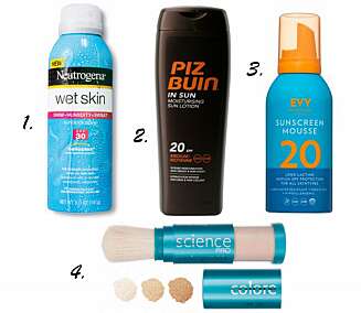 PERFEKT SOLKREM: 1. Wet Skin Sunscreen Spray Broad Spectrum SPF 50 fra Neutrogena ($10.99), 2. Sol Lotion med spf 20 fra Piz Buin (kr 145), 3. Sunscreen Mousse spf 20 fra Evy (kr 189), 4. Sunforgettable spf 50 fra Colorescience (kr 565). PERFEKT SOLKREM: 1. Wet Skin Sunscreen Spray Broad Spectrum SPF 50 fra Neutrogena ($10.99), 2. Sol Lotion med spf 20 fra Piz Buin (kr 145), 3. Sunscreen Mousse spf 20 fra Evy (kr 189), 4. Sunforgettable spf 50 fra Colorescience (kr 565).