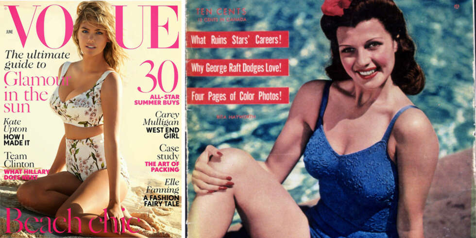 COVER PIKER: Både Rita Hayworth og Kate Upton vet hvordan man ser strålende ut i bikini. COVER PIKER: Både Rita Hayworth og Kate Upton vet hvordan man ser strålende ut i bikini.