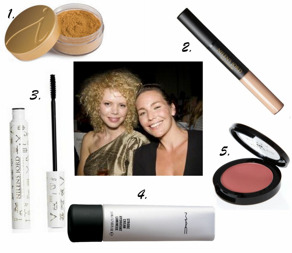 SKJØNNHETSFAVORITTENE TIL TRUDO MOKKELBOST: 1. Amazing Base Mineral Powder Foundation i fargen Golden Glow Jane Iredale (kr 490), 2. Duo Concealer fra Nilens Jord (kr 239), 3. Extension Mascara fra Nilens Jord (kr 199), 4. Strobe Cream fra MAC (kr 310), 5. Blush i fargen Coral Sun fra Makeup Mekka (kr 179). SKJØNNHETSFAVORITTENE TIL TRUDO MOKKELBOST: 1. Amazing Base Mineral Powder Foundation i fargen Golden Glow Jane Iredale (kr 490), 2. Duo Concealer fra Nilens Jord (kr 239), 3. Extension Mascara fra Nilens Jord (kr 199), 4. Strobe Cream fra MAC (kr 310), 5. Blush i fargen Coral Sun fra Makeup Mekka (kr 179).