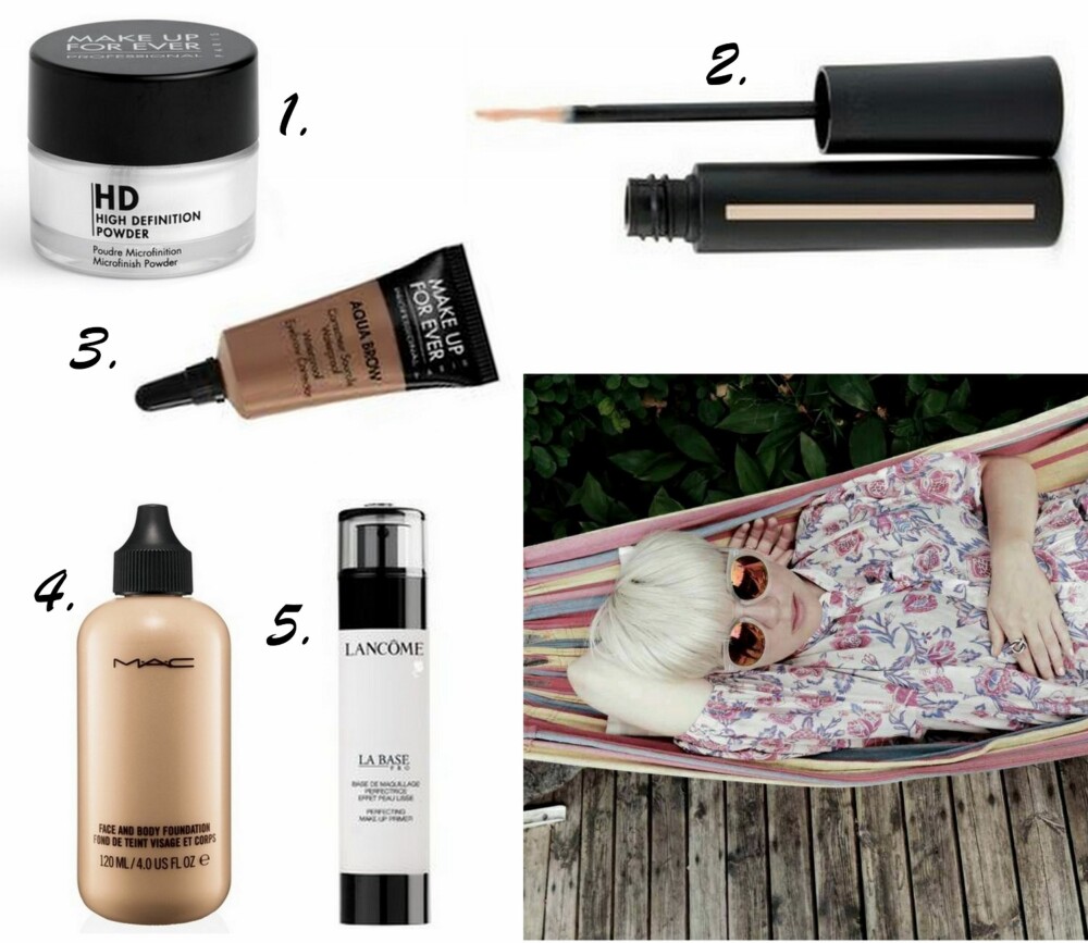 SKJØNNHETSFAVORITTENE TIL IDA ENGSTRØM: 1. High Precision Retouch Concealer fra Armani (kr 325), 2. HD High Definition Powder fra Make Up For Ever (kr 405), 3. Aqua Brow fra Make Up For Ever (kr 285), 4. Face and Body Foundation fra MAC (kr 290), 5. La Base Pro Primer fra Lancôme (kr 325). SKJØNNHETSFAVORITTENE TIL IDA ENGSTRØM: 1. High Precision Retouch Concealer fra Armani (kr 325), 2. HD High Definition Powder fra Make Up For Ever (kr 405), 3. Aqua Brow fra Make Up For Ever (kr 285), 4. Face and Body Foundation fra MAC (kr 290), 5. La Base Pro Primer fra Lancôme (kr 325).