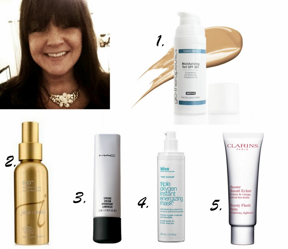 SKJØNNHETSFAVORITTENE TIL AGNETE BJERKE: 1. Moisturizing Tint SPF 30 fra Glo Therapeutics (kr 409), 2. D20 Hydration Spray fra Jane Iredale (kr 385), 3. Strobe Cream fra MAC (kr 310), 4. Triple Oxygen Instant Energizing Mask fra Bliss ($54 fra Sephora), 5. Beauty Flash Balm fra Clarins (kr 285) agnete. SKJØNNHETSFAVORITTENE TIL AGNETE BJERKE: 1. Moisturizing Tint SPF 30 fra Glo Therapeutics (kr 409), 2. D20 Hydration Spray fra Jane Iredale (kr 385), 3. Strobe Cream fra MAC (kr 310), 4. Triple Oxygen Instant Energizing Mask fra Bliss ($54 fra Sephora), 5. Beauty Flash Balm fra Clarins (kr 285) agnete.