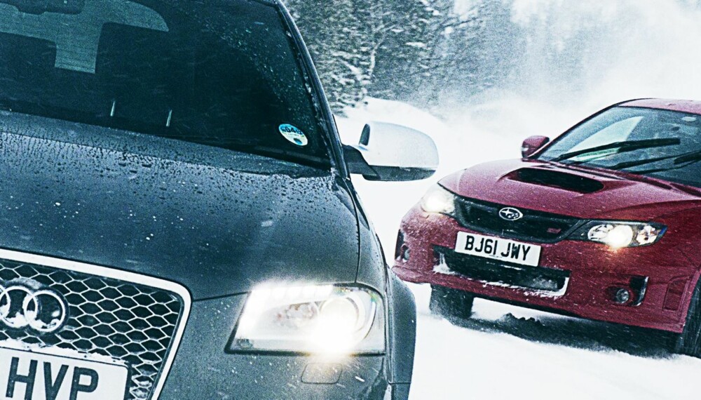 ISDUELL: Audi RS3 Sportback mot Subaru Impreza WRX STi. ALLE FOTO: Justin Leighton og Lee Brimble ISDUELL: Audi RS3 Sportback mot Subaru Impreza WRX STi. ALLE FOTO: Justin Leighton og Lee Brimble