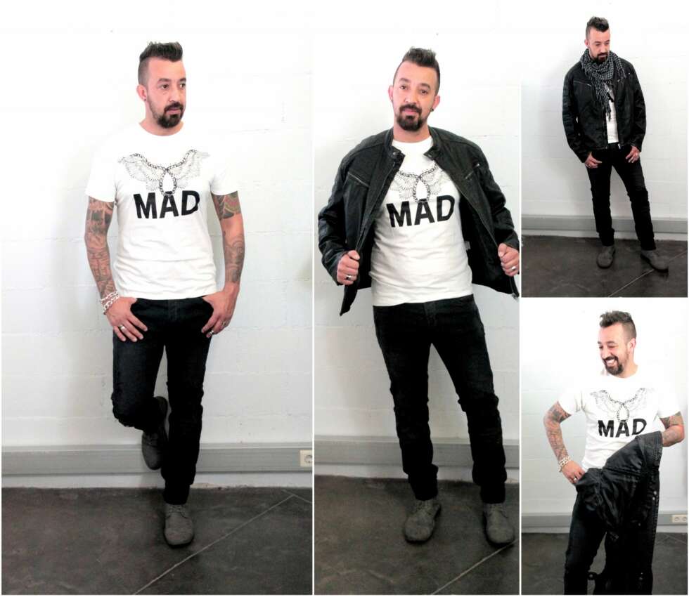 ROCKA: Hvit t-skjorte fra Zara Man, kr 149. Sort slim-fit-eans fra H&M, kr 299. Skinnjakke fra Kappahl, kr 899. ROCKA: Hvit t-skjorte fra Zara Man, kr 149. Sort slim-fit-eans fra H&M, kr 299. Skinnjakke fra Kappahl, kr 899.