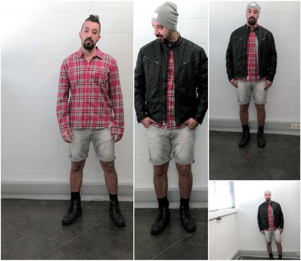 SHORTS: Grå shorts fra Zara Man, kr 299. Flanellskjorte fra H&M, kr 99. Lue fra H&M, kr 59. Skinnjakke fra Kappahl, kr 899. SHORTS: Grå shorts fra Zara Man, kr 299. Flanellskjorte fra H&M, kr 99. Lue fra H&M, kr 59. Skinnjakke fra Kappahl, kr 899.
