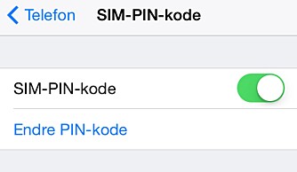 SLÅ AV SIM: Vi anbefaler det ikke, men om du ikke ønsker å taste SIM-koden hver gang du har slått av mobilen eller satt den i flymodus, så kan SIM-koden slås av. SLÅ AV SIM: Vi anbefaler det ikke, men om du ikke ønsker å taste SIM-koden hver gang du har slått av mobilen eller satt den i flymodus, så kan SIM-koden slås av.