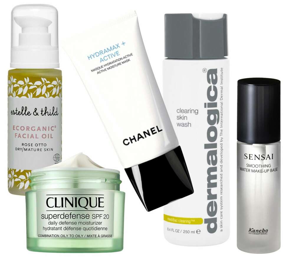 FÅ VAKKER VINTERHUD: Fra venstre: Estelle & Thild Rose Otto Facial Serum, kr 425. Clinique Superdefense spf 20, kr 395. Chanel Hydramax + Active Moisture Mask, kr 455. Dermalogica Clearing Skin Wash, kr 580. Sensai Smoothing Water Makeup Base, kr 365. FÅ VAKKER VINTERHUD: Fra venstre: Estelle & Thild Rose Otto Facial Serum, kr 425. Clinique Superdefense spf 20, kr 395. Chanel Hydramax + Active Moisture Mask, kr 455. Dermalogica Clearing Skin Wash, kr 580. Sensai Smoothing Water Makeup Base, kr 365.