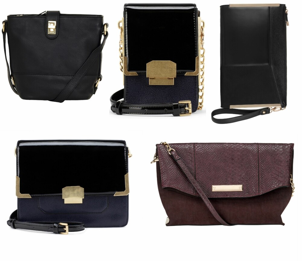 FIRKANTET: 1. Veske fra Accessorize (kr 485), 2. Zeek veske fra Aldo (kr 299), 3. Veske fra Accessorize (kr 325), 4. Osley veske fra Aldo (kr 499), 5. Snake Suedette Foldover Clutch fra Accessorize (kr 289). FIRKANTET: 1. Veske fra Accessorize (kr 485), 2. Zeek veske fra Aldo (kr 299), 3. Veske fra Accessorize (kr 325), 4. Osley veske fra Aldo (kr 499), 5. Snake Suedette Foldover Clutch fra Accessorize (kr 289).