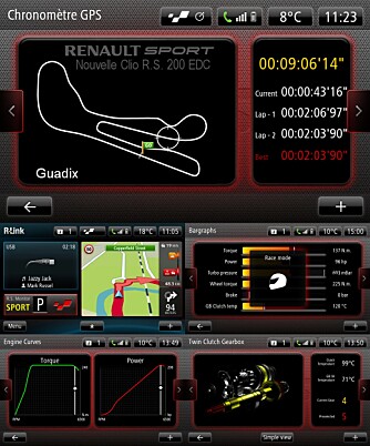 RS MONITOR: Koblet opp mot Renaults mediesystem R-link forsyner RS Monitor deg med kjøredata. Legg inn ditt banekart, kjør, og gå så gjennom alle dataene i ettertid. Kjempeartig! RS MONITOR: Koblet opp mot Renaults mediesystem R-link forsyner RS Monitor deg med kjøredata. Legg inn ditt banekart, kjør, og gå så gjennom alle dataene i ettertid. Kjempeartig!