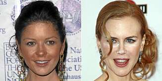 PUDDER: Catherine Zeta-Jones har brukt altfor mye solpudder, mens Nicole Kidman har brukt pudder med silica som reflekterer i blitzen. PUDDER: Catherine Zeta-Jones har brukt altfor mye solpudder, mens Nicole Kidman har brukt pudder med silica som reflekterer i blitzen.