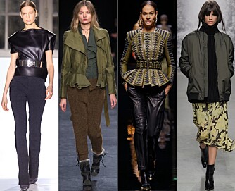 PÅ CATWALKEN: Det er flere motehus og designere som har kombinert rocka babe med militærgrønt denne høsten og vinteren, blant andre Balenciaga, Isabel Marant, Balmain og Paul & Joe. PÅ CATWALKEN: Det er flere motehus og designere som har kombinert rocka babe med militærgrønt denne høsten og vinteren, blant andre Balenciaga, Isabel Marant, Balmain og Paul & Joe.