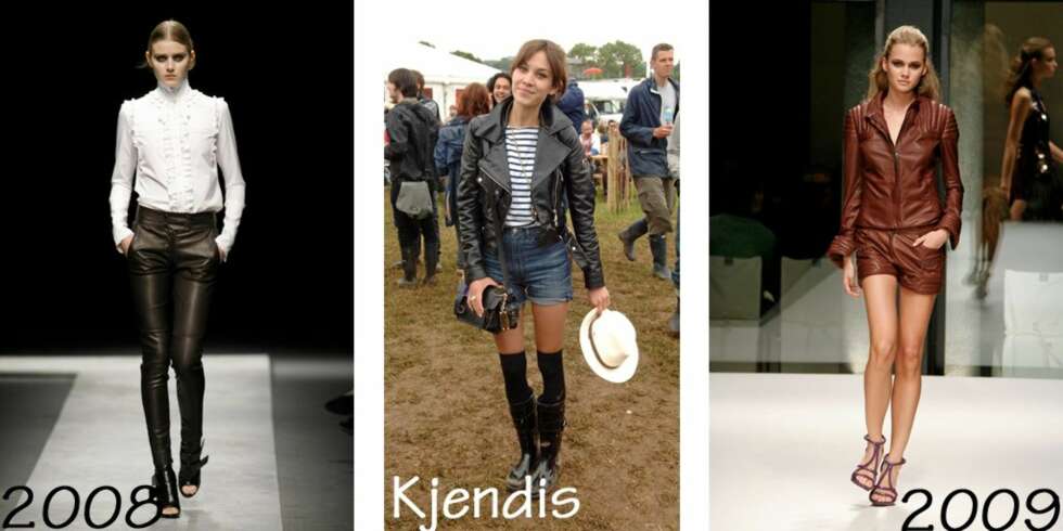 SKINN: Åletrange skinnbukser fra Givenchy høst/vinter 2008, Alexa Chung i kul skinnjakke, shorts og jakke i skinn fra vår/sommervisningen 2009 til det italienske motehuset Krizia. SKINN: Åletrange skinnbukser fra Givenchy høst/vinter 2008, Alexa Chung i kul skinnjakke, shorts og jakke i skinn fra vår/sommervisningen 2009 til det italienske motehuset Krizia.