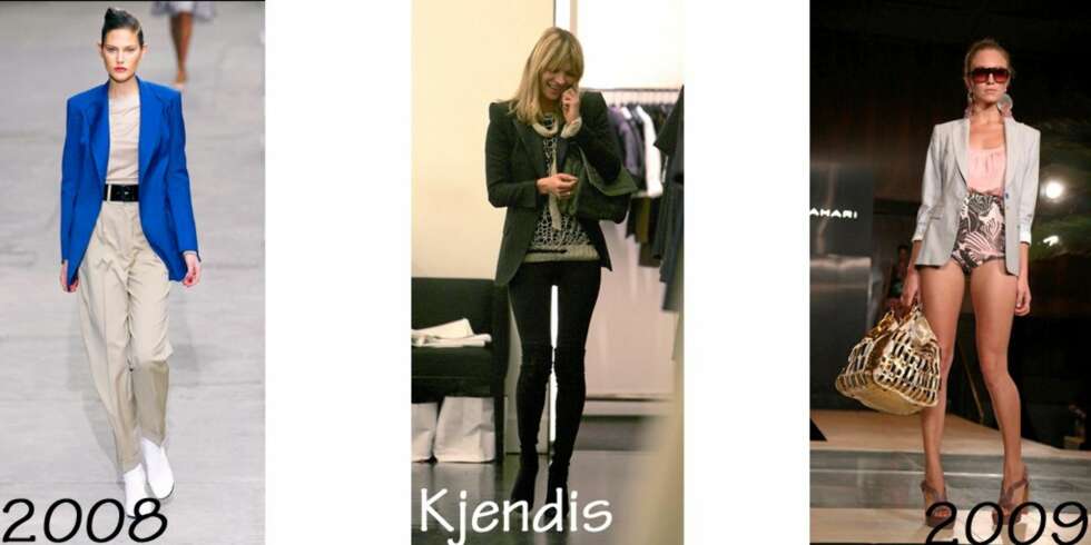 DRESSJAKKE: YSL viste funky dressjakke våren 2008, Kate Moss gikk i dressjakke i nesten hele 2008, og Elie Tahari viser en lys variant på catwalken for våren og sommeren 2009. DRESSJAKKE: YSL viste funky dressjakke våren 2008, Kate Moss gikk i dressjakke i nesten hele 2008, og Elie Tahari viser en lys variant på catwalken for våren og sommeren 2009.