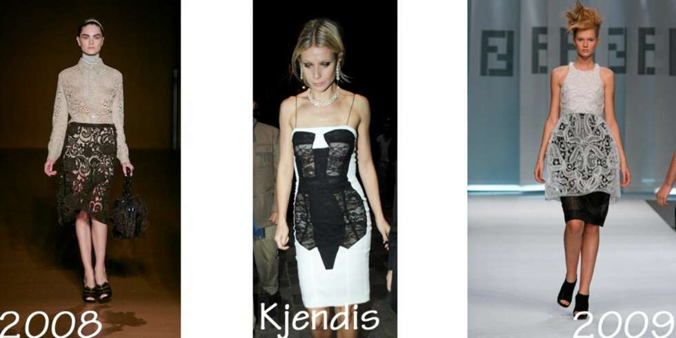 BLONDER: Prada imponerte med nydelige blonder på høst/vintervisningen 2008, Gwyneth Paltrow i den omdiskuterte blondekjolen fra Stella McCartney, Fendi viser blonder på tøff svart bakgrunn for våren 2009. BLONDER: Prada imponerte med nydelige blonder på høst/vintervisningen 2008, Gwyneth Paltrow i den omdiskuterte blondekjolen fra Stella McCartney, Fendi viser blonder på tøff svart bakgrunn for våren 2009.