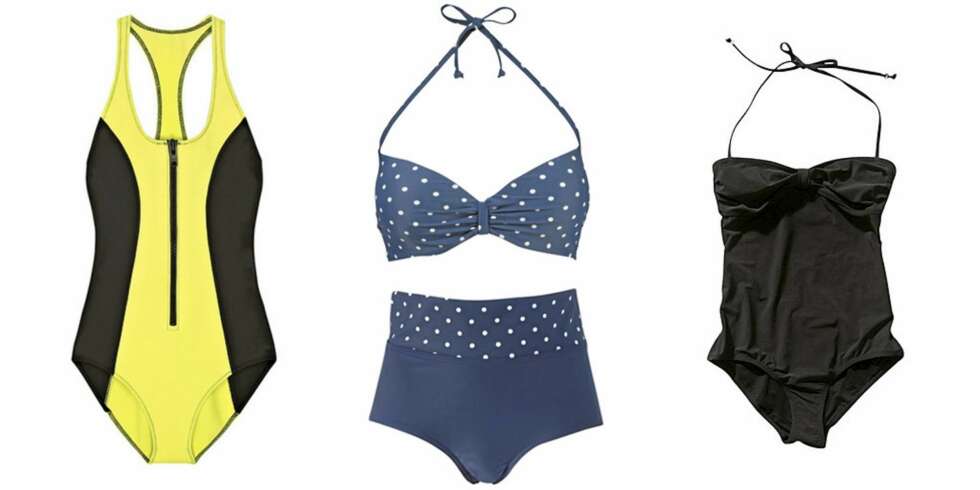 FRA VENSTRE: Sporty badedrakt fra Lisa Marie Fernandez (kr 3530), blå bikinioverdel med prikker (kr 179), og matchende truse med høyt liv (kr 129), begge fra Ellos, sort badedrakt fra H&M. FRA VENSTRE: Sporty badedrakt fra Lisa Marie Fernandez (kr 3530), blå bikinioverdel med prikker (kr 179), og matchende truse med høyt liv (kr 129), begge fra Ellos, sort badedrakt fra H&M.