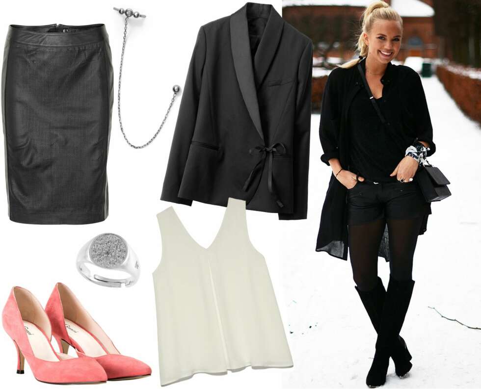 ANTREKKET SOM REDDER KLESKRISA: Skinnskjørt gr Gestuz, kr 1600. Pumps fra Ganni, kr 1599. Ring fra Tom Wood, kr 2250. Øredobb fra Line & Jo, kr 1499. Topp fra Theory, kr 1300. Blazer fra H&M, kr 599. ANTREKKET SOM REDDER KLESKRISA: Skinnskjørt gr Gestuz, kr 1600. Pumps fra Ganni, kr 1599. Ring fra Tom Wood, kr 2250. Øredobb fra Line & Jo, kr 1499. Topp fra Theory, kr 1300. Blazer fra H&M, kr 599.