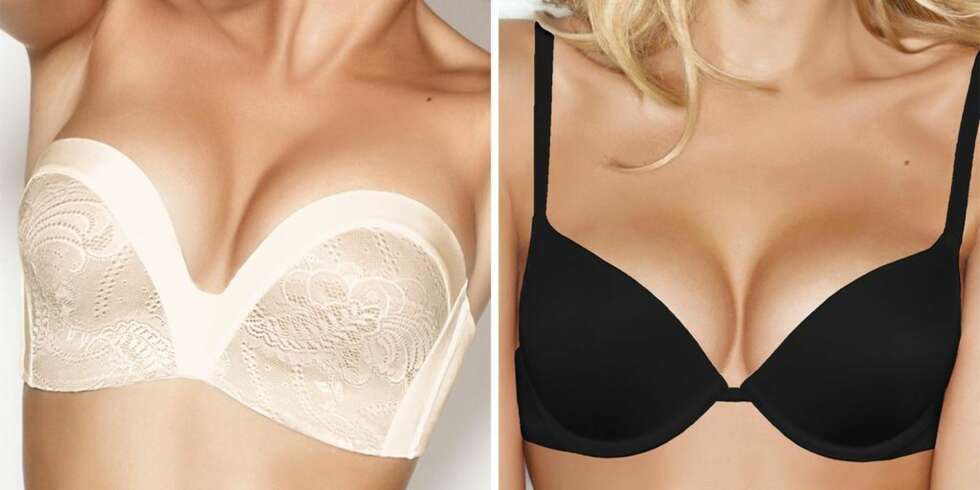 PUSH-UP: Har kjolen din en dyp utringning, kan det være smart å satse på en bh som løfter opp og frem puppene. Bildet til venstre: Stroppeløs push-up bh fra Wonderbra, kr 649, Underverker.no. Bildet til høyre: Klassisk push-up bh fra Wondebra, kr 349, Underverker.no. PUSH-UP: Har kjolen din en dyp utringning, kan det være smart å satse på en bh som løfter opp og frem puppene. Bildet til venstre: Stroppeløs push-up bh fra Wonderbra, kr 649, Underverker.no. Bildet til høyre: Klassisk push-up bh fra Wondebra, kr 349, Underverker.no.