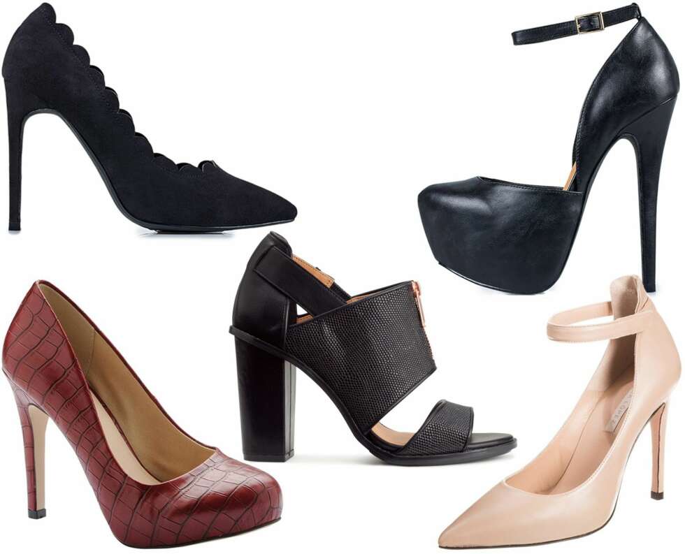 HØYE HÆLER: Fra venstre: NLY Shoes, kr 349. NLY Shoes, kr 399. H&M, kr 499. Bianco, kr 499. Pura Lopez, kr 1295. HØYE HÆLER: Fra venstre: NLY Shoes, kr 349. NLY Shoes, kr 399. H&M, kr 499. Bianco, kr 499. Pura Lopez, kr 1295.