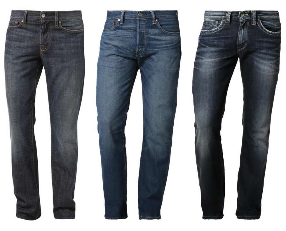 RAW DENIM FOR GUTTER: Kjøper du en dry jeans, altså en ubehandlet bukse, vil den vare lenger enn en mer vasket og slitt bukse. Fra venstre: Standard - Straight leg jeans - New York Dark fra 7 For All Mankind, kr 1695. Straight Leg Jeans - 501 Leary fra Levi's, kr 1099. Kingston Zip - Straight leg jeans - blå fra Pepe Jeans, kr 899. RAW DENIM FOR GUTTER: Kjøper du en dry jeans, altså en ubehandlet bukse, vil den vare lenger enn en mer vasket og slitt bukse. Fra venstre: Standard - Straight leg jeans - New York Dark fra 7 For All Mankind, kr 1695. Straight Leg Jeans - 501 Leary fra Levi's, kr 1099. Kingston Zip - Straight leg jeans - blå fra Pepe Jeans, kr 899.