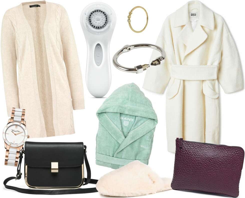 OVER KR 1000: Klokke fra Thomas Sabo, kr 299. Strikkejakke fra Kashmina, kr 2690. Veske fra Adax, kr 1999. Clarisonic Aria Sonic Cleansing Brush, kr 1500. Badekåpe fra Gant, kr 1350. Tøfler fra Ugg, kr 1299. Armbånd fra By Malene Birger, kr 1195. Ring fra Hasla, kr 2240. Jakke fra Weekday, kr 1300. Clutch fra Cala & Jade, kr 1499. OVER KR 1000: Klokke fra Thomas Sabo, kr 299. Strikkejakke fra Kashmina, kr 2690. Veske fra Adax, kr 1999. Clarisonic Aria Sonic Cleansing Brush, kr 1500. Badekåpe fra Gant, kr 1350. Tøfler fra Ugg, kr 1299. Armbånd fra By Malene Birger, kr 1195. Ring fra Hasla, kr 2240. Jakke fra Weekday, kr 1300. Clutch fra Cala & Jade, kr 1499.