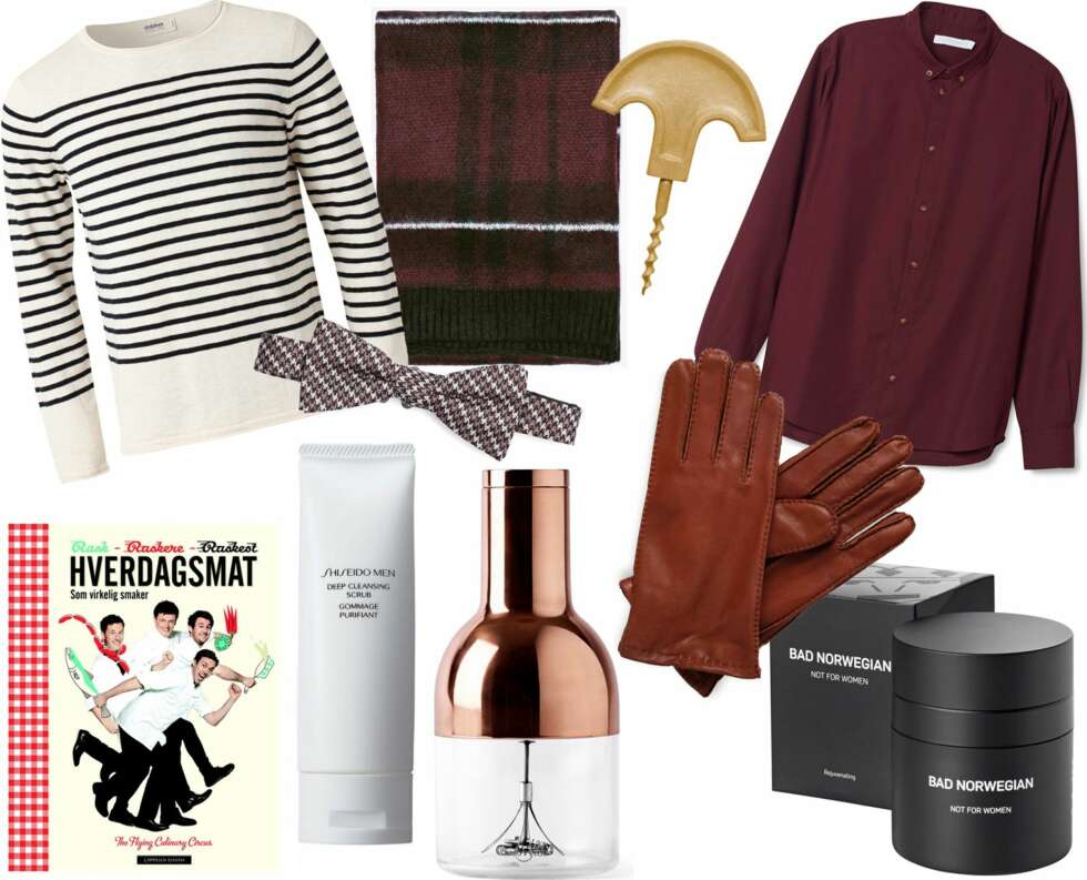 UNDER KR 500: Genser fra MQ, kr 499. The Flying Culinary Circus "Hverdagsmat", kr 399. Slyfe fra Selected Homme, kr 399. Shiseido Men Deep Cleansing Scrub, kr 285. Skejrf fra Zara, kr 299. Ølskummer fra Menu, kr 329. Vinopptrekker fra Tom Dixon, kr 480. Skinnhansker fra MQ, kr 399. Skjorte fra Weekday, kr 400. Bad Norwegian Rejuvenating Cream, kr 499. UNDER KR 500: Genser fra MQ, kr 499. The Flying Culinary Circus "Hverdagsmat", kr 399. Slyfe fra Selected Homme, kr 399. Shiseido Men Deep Cleansing Scrub, kr 285. Skejrf fra Zara, kr 299. Ølskummer fra Menu, kr 329. Vinopptrekker fra Tom Dixon, kr 480. Skinnhansker fra MQ, kr 399. Skjorte fra Weekday, kr 400. Bad Norwegian Rejuvenating Cream, kr 499.