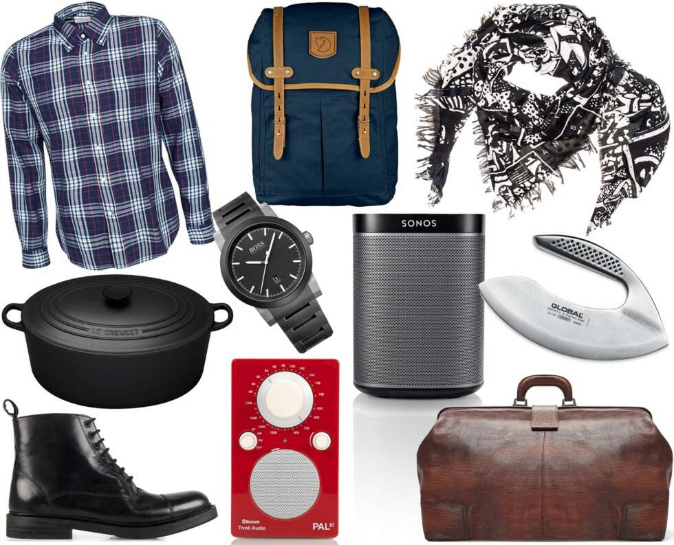 OVER KR 1000: Skjorte fra Gant Rugger, kr 1095. Smijernsgryte fra Le Creuset, kr 1819. Sko fra Tiger of Sweden, kr 2495. Klokke fra Hugo Boss, kr 1998. Radio fra Tivoli Audio, kr 2299. Sekk fra Fjellräven, kr 1499. Høytaler fra Sono, kr 1698. Skjerf fra Holzweiler (designsamarbeid med ANGST), kr 1399. Bag fra Zara, kr 1795. Grønnsakshakker fra Global, kr 1799. OVER KR 1000: Skjorte fra Gant Rugger, kr 1095. Smijernsgryte fra Le Creuset, kr 1819. Sko fra Tiger of Sweden, kr 2495. Klokke fra Hugo Boss, kr 1998. Radio fra Tivoli Audio, kr 2299. Sekk fra Fjellräven, kr 1499. Høytaler fra Sono, kr 1698. Skjerf fra Holzweiler (designsamarbeid med ANGST), kr 1399. Bag fra Zara, kr 1795. Grønnsakshakker fra Global, kr 1799.