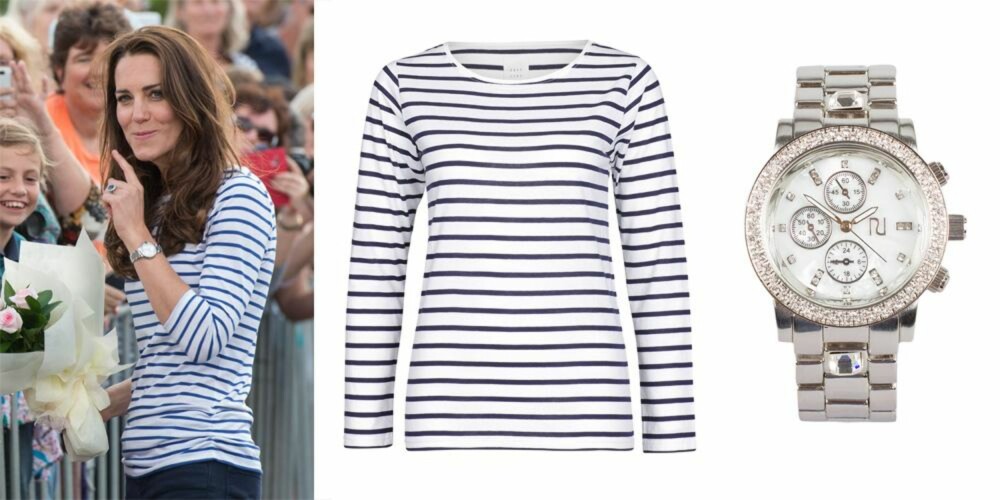 TIKK TAKK: Kate har klassisk og elegant stil. Fra venstre: Genser fra Vivikes, kr 199. Klokke fra River Island/Nelly.com, kr 349. TIKK TAKK: Kate har klassisk og elegant stil. Fra venstre: Genser fra Vivikes, kr 199. Klokke fra River Island/Nelly.com, kr 349.