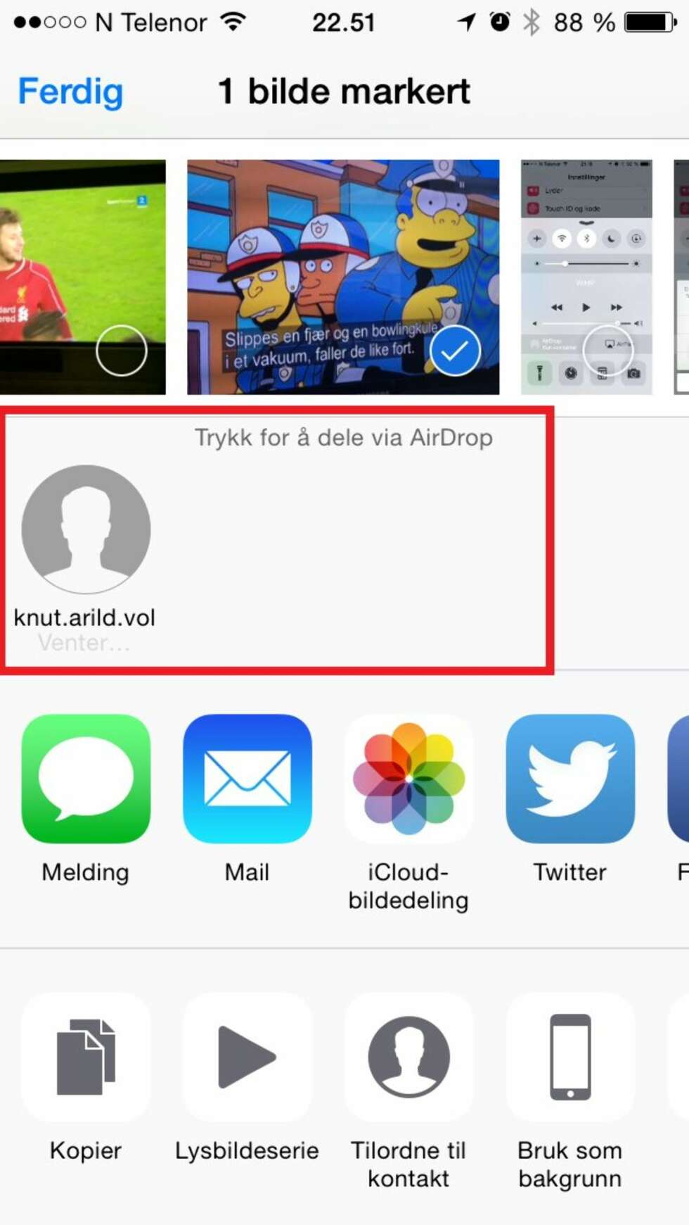 VELG FIL: Velg filen du vil dele via AirDrop. VELG FIL: Velg filen du vil dele via AirDrop.
