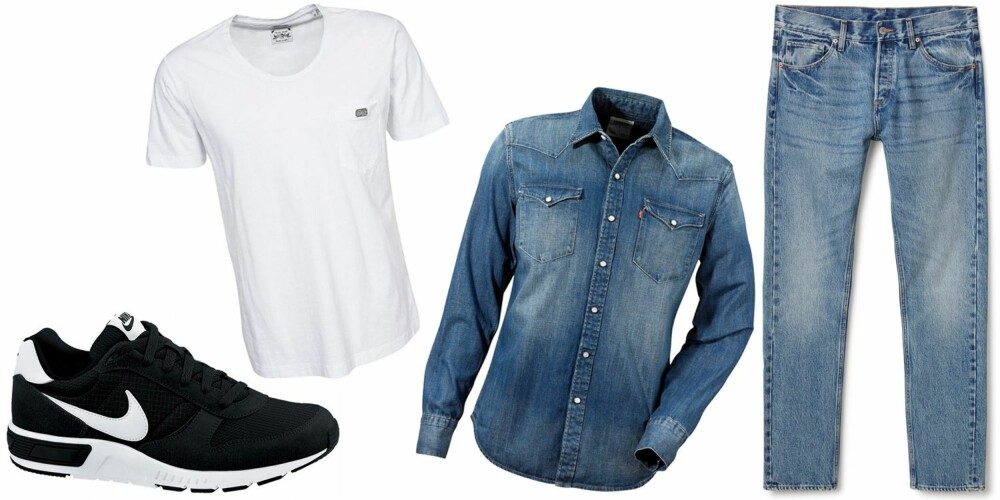 HVERDAGSHELT: Denim over denim er definitivt lov! Bare husk at buksen og skjorten kan ha ulike nyanser av lått, da ser det ikke så uniformert ut. HVERDAGSHELT: Denim over denim er definitivt lov! Bare husk at buksen og skjorten kan ha ulike nyanser av lått, da ser det ikke så uniformert ut.
