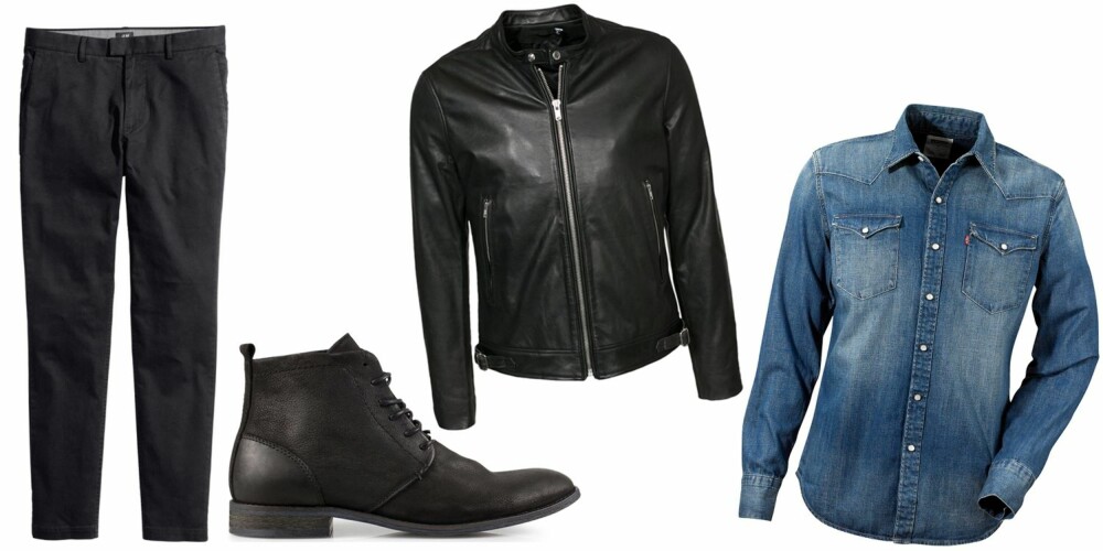 MIX IT UP: En denimskjorte og en skinnjakke er passe avslappa og rocka, mens et par chinos og boots er passe pynta - sammen blir det er passe pynta og avslappa antrekk. MIX IT UP: En denimskjorte og en skinnjakke er passe avslappa og rocka, mens et par chinos og boots er passe pynta - sammen blir det er passe pynta og avslappa antrekk.