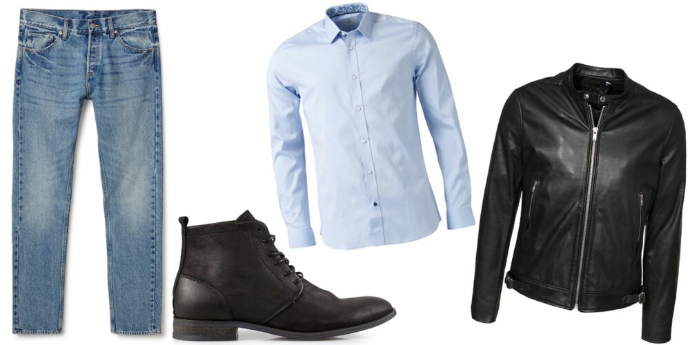 PÅ DATE: Med et par jeans, sneakers, en lys skjorte og en skinnjakke får du et kult antrekk som definitivt vil imponere på date! PÅ DATE: Med et par jeans, sneakers, en lys skjorte og en skinnjakke får du et kult antrekk som definitivt vil imponere på date!