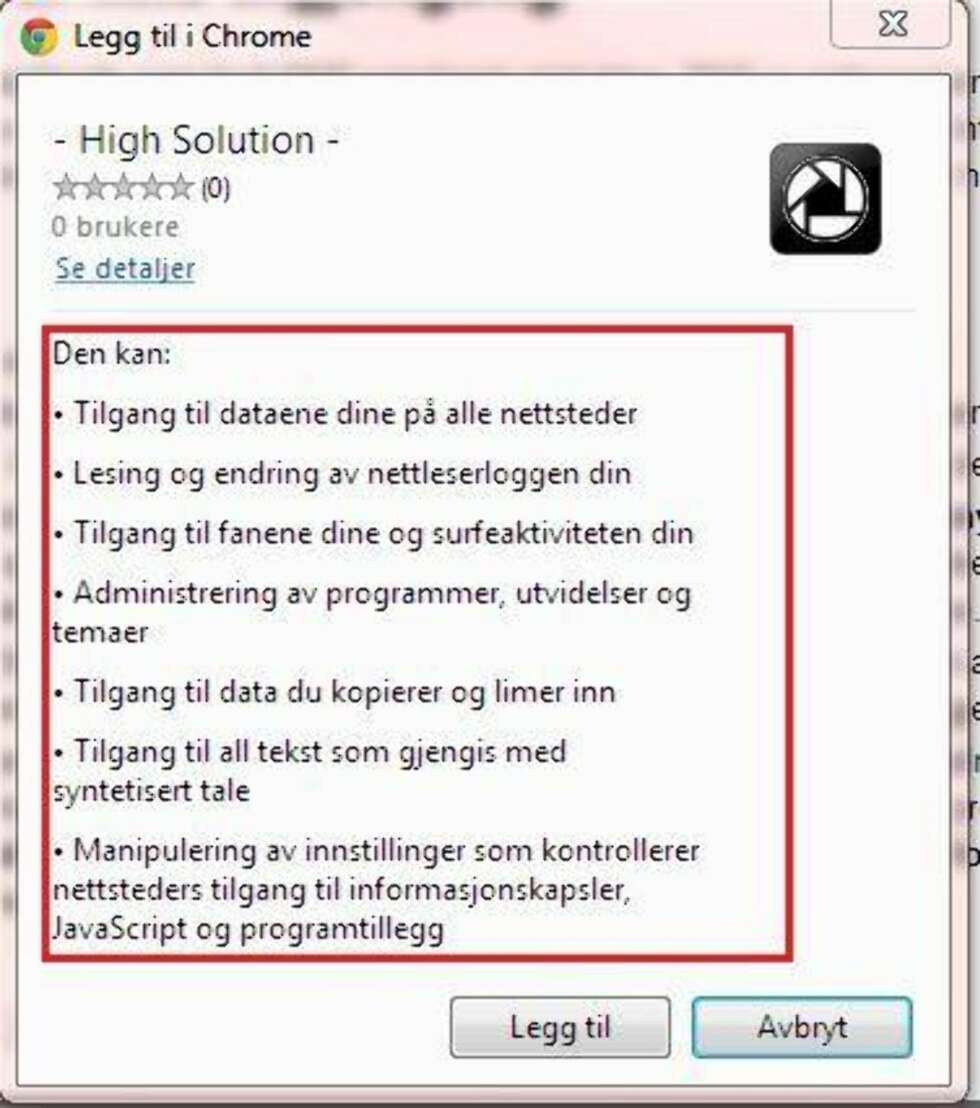CHROME: Vær forsiktig om du får tilbud om Chrome-tillegg. Installer kun tillegg via Chrome nettmarked. CHROME: Vær forsiktig om du får tilbud om Chrome-tillegg. Installer kun tillegg via Chrome nettmarked.