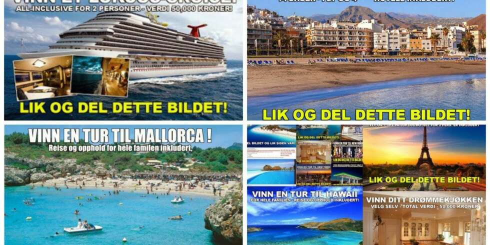 SPAM: Nei, du vinner ikke bare ved å dele et bilde. Du må faktisk legge igjen personlig informasjon og akseptere å motta reklame til innboksen og mobilen din. SPAM: Nei, du vinner ikke bare ved å dele et bilde. Du må faktisk legge igjen personlig informasjon og akseptere å motta reklame til innboksen og mobilen din.