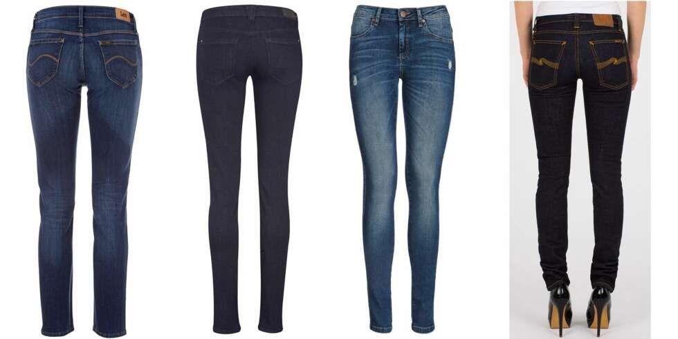 FRA VENSTRE: 2. Lee Jade Slim Fit, kr 899. edc, kr 499. Fiveunits Penelope, kr 899. Nudie Thight Long John, kr 1099. FRA VENSTRE: 2. Lee Jade Slim Fit, kr 899. edc, kr 499. Fiveunits Penelope, kr 899. Nudie Thight Long John, kr 1099.