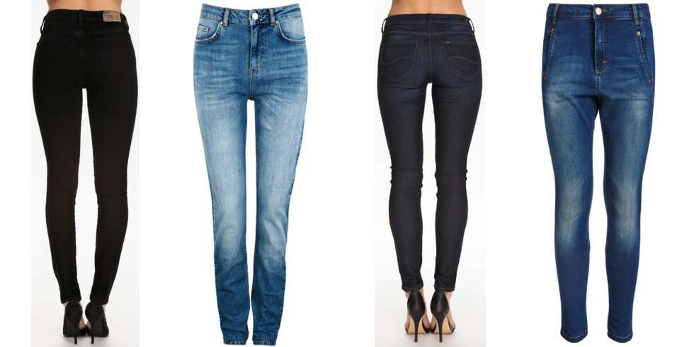 FRA VENSTRE: Denim & Supply Ralph Lauren High Rise Skinny, kr 995. Bik Bok High Mari, kr 599. Lee Scarlett Velvet Blue, kr 799. Fiveunits Jolie, kr 899. FRA VENSTRE: Denim & Supply Ralph Lauren High Rise Skinny, kr 995. Bik Bok High Mari, kr 599. Lee Scarlett Velvet Blue, kr 799. Fiveunits Jolie, kr 899.