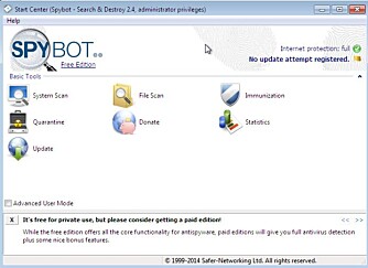 GREI OVERSIKT: Selve hovedvinduet i Spybot Free er oversiktlig og greit. GREI OVERSIKT: Selve hovedvinduet i Spybot Free er oversiktlig og greit.