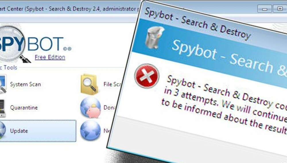 POPULÆR: Spybot Search & Destroy (nå Spybot Free) har vært et populært program å ty til når man har fryktet at PC-en har vært infisert av spion- eller reklameprogrammer. Nå har vi testet hvor godt programmet egentlig er. POPULÆR: Spybot Search & Destroy (nå Spybot Free) har vært et populært program å ty til når man har fryktet at PC-en har vært infisert av spion- eller reklameprogrammer. Nå har vi testet hvor godt programmet egentlig er.