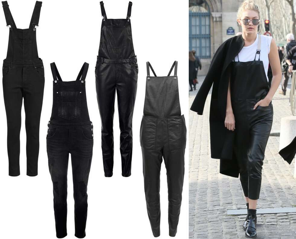 MØRKE SNEKKERBUKSER (f.v.): 2nd One, kr 999. Gina Tricot, kr 599. Gina Tricot (imitert skinn), kr 499. Designers Remix (ekte skinn), kr 4495. TRENDY MODELL: En av de hotteste modellene om dagen, Gigi Hadid, går for en snekkerbukse i skinn, kombinert med en hvit T-skjorte, ankelstøvletter og en svart kåpe. MØRKE SNEKKERBUKSER (f.v.): 2nd One, kr 999. Gina Tricot, kr 599. Gina Tricot (imitert skinn), kr 499. Designers Remix (ekte skinn), kr 4495. TRENDY MODELL: En av de hotteste modellene om dagen, Gigi Hadid, går for en snekkerbukse i skinn, kombinert med en hvit T-skjorte, ankelstøvletter og en svart kåpe.