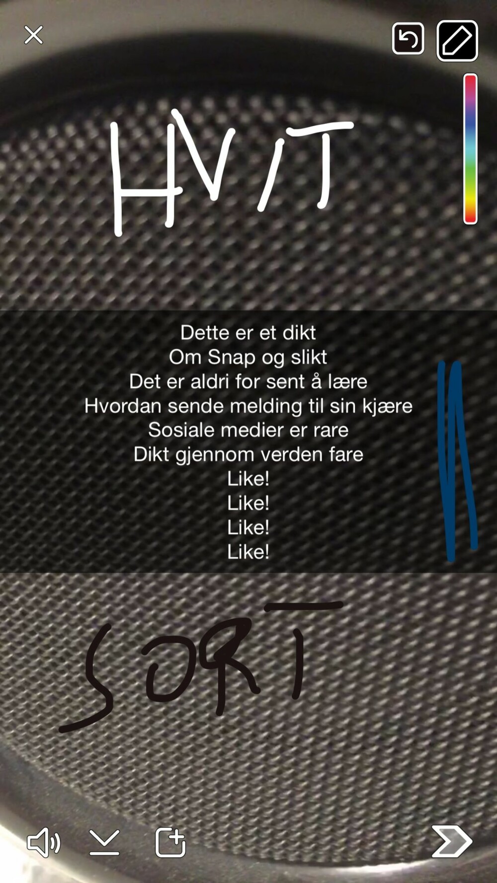 SORT & HVITT: Du kan tegne med sort og hvitt i Snapchat. SORT & HVITT: Du kan tegne med sort og hvitt i Snapchat.