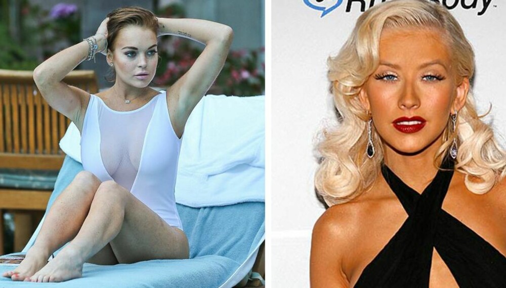 TABBE:Selv ikke kjendiser er immune mot selvbrunings-tabber, som både Lindsey Lohan og Christina Aquilera er gode eksempler på her. Lindsey har glemt å smøre inn underarmene, og har tydelige hvite partier, mens Christina har overdrevet og endt opp med å se mer oransj enn solbrun ut. FOTO: Stella Pictures TABBE:Selv ikke kjendiser er immune mot selvbrunings-tabber, som både Lindsey Lohan og Christina Aquilera er gode eksempler på her. Lindsey har glemt å smøre inn underarmene, og har tydelige hvite partier, mens Christina har overdrevet og endt opp med å se mer oransj enn solbrun ut. FOTO: Stella Pictures