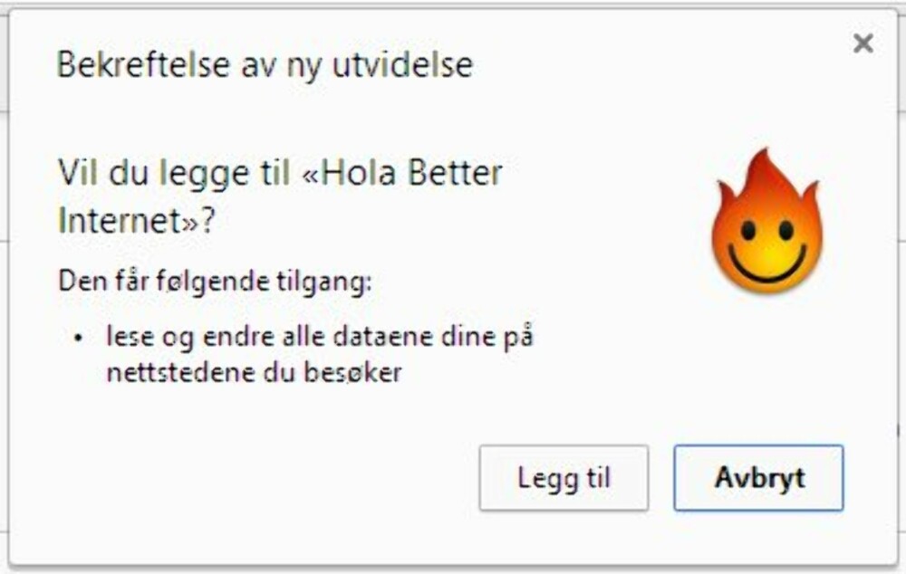 BEKREFT: Installerer du et nytt tillegg på Googel Chrome, må du bekrefte dette. Her ser du også hvilke tilganger tillegget får. BEKREFT: Installerer du et nytt tillegg på Googel Chrome, må du bekrefte dette. Her ser du også hvilke tilganger tillegget får.