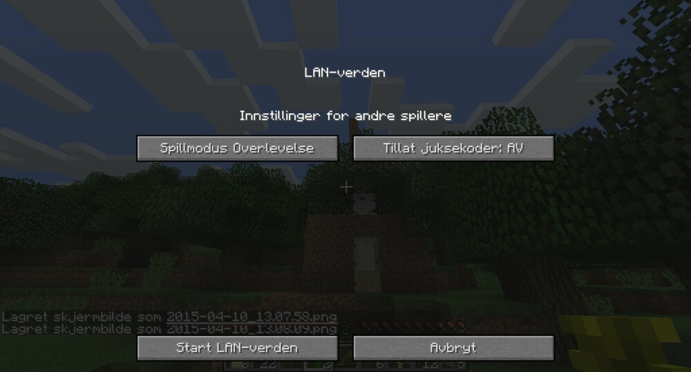 3. Klikk så på «Open to LAN» (Start LAN-verden). 3. Klikk så på «Open to LAN» (Start LAN-verden).