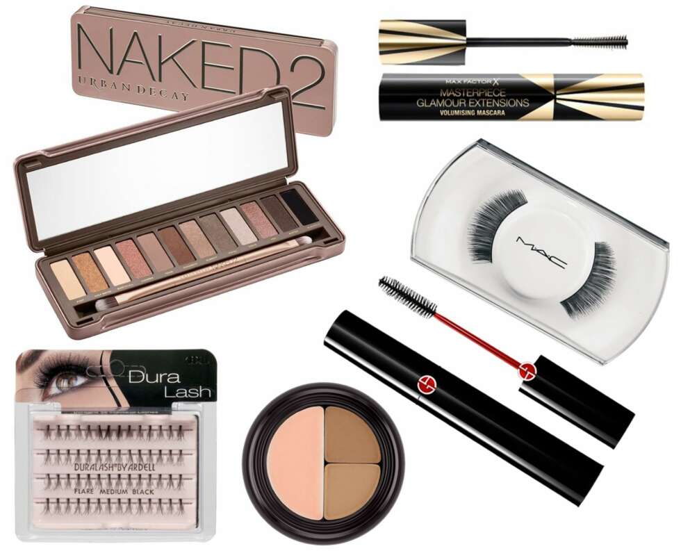 ØYNE OG BRYN:Øverst fra venstre: Naked 2 Palette fra Urban Decay, kr 395. Glamour Extensions 3 in 1 mascara fra Max Factor, kr 169. 1 Lash fra MAC, kr 125. Duralash fra Ardell, kr 69. Brow Tech Trio Blonde fra Smashbox, kr 170. Black Ecstasy Mascara fra Giorgio Armani, kr 260. ØYNE OG BRYN:Øverst fra venstre: Naked 2 Palette fra Urban Decay, kr 395. Glamour Extensions 3 in 1 mascara fra Max Factor, kr 169. 1 Lash fra MAC, kr 125. Duralash fra Ardell, kr 69. Brow Tech Trio Blonde fra Smashbox, kr 170. Black Ecstasy Mascara fra Giorgio Armani, kr 260.